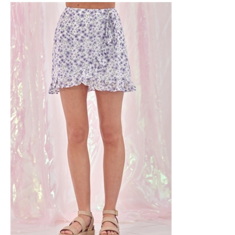 Papaya Floral Tie Front Mini Skirt